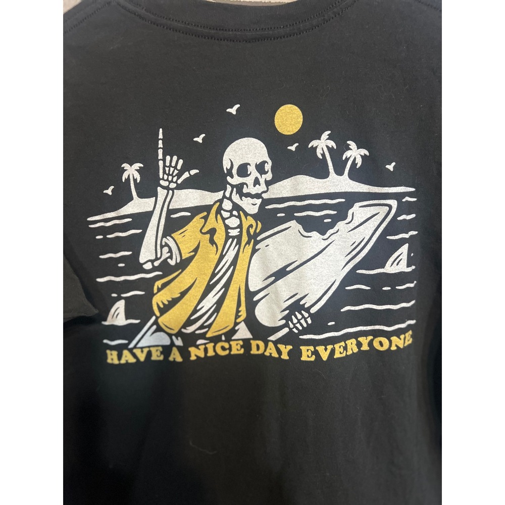 Call Your Mother Mens Black Skeleton Surfer Graphic Large Have A Nice Day